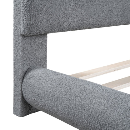 Upholstered Platform Bed with Curve-Shaped Frame - Teddy Fleece - Beige or Dark Gray