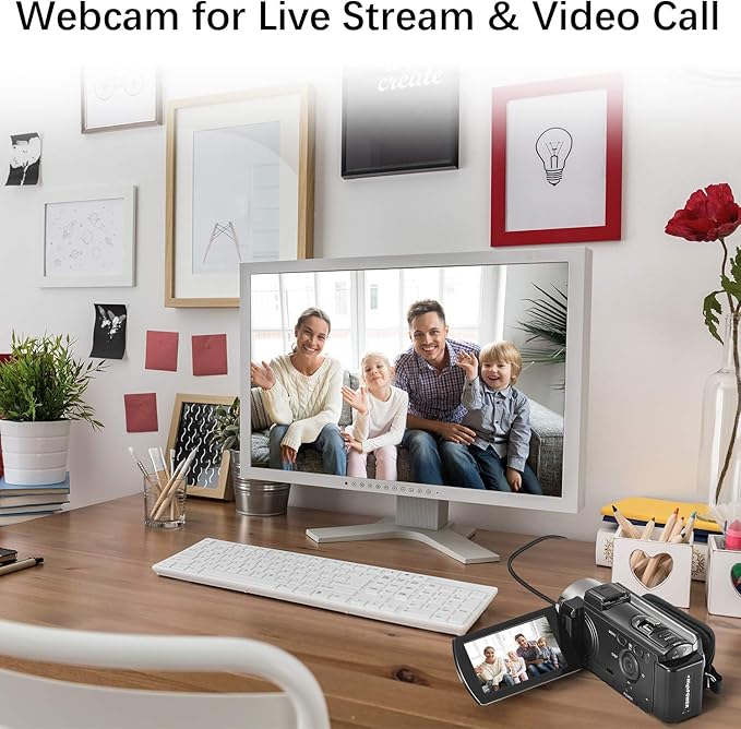 Video Camera Camcorder Digital Camera Recorder Full HD 1080P 15FPS 24MP 3.0 Inch 270 Degree Rotation LCD 16X Digital Zoom Camcorder Camera with 2 Batteries(Black)