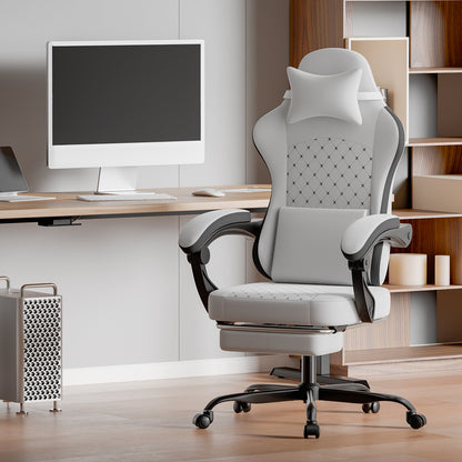 Gaming Chair with Massage and Ergonomic Design - White/Black