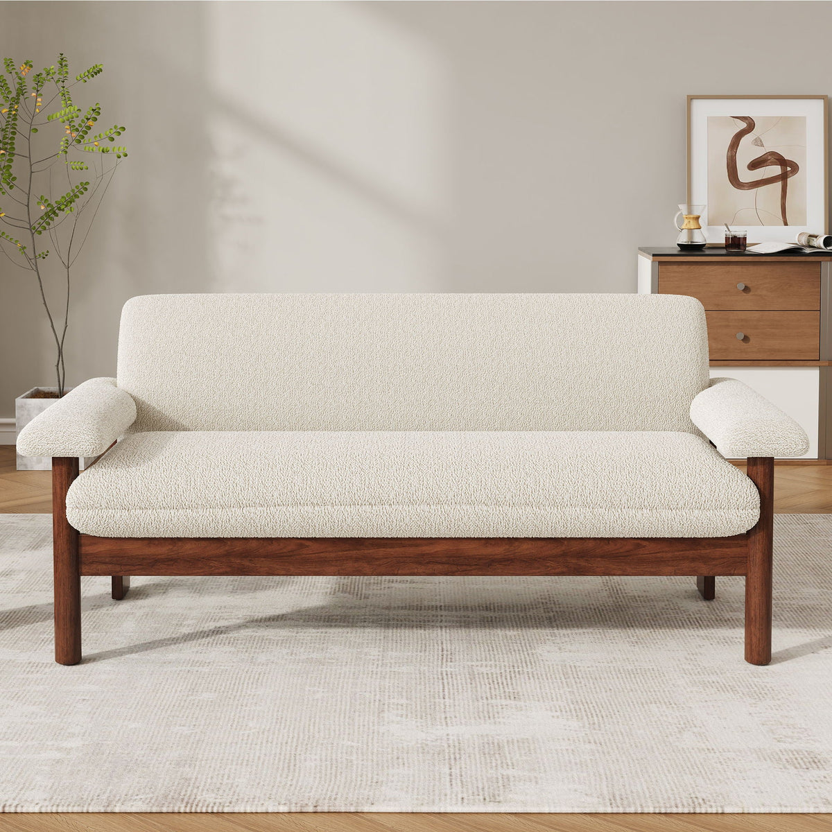 Fabric Loveseat Sofa with Armrest Pillows - Beige, Green, or Dark Brown