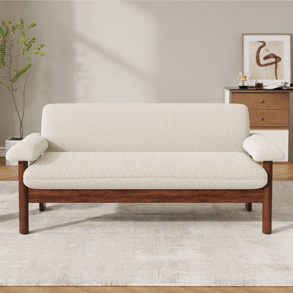Fabric Loveseat Sofa with Armrest Pillows - Beige, Green, or Dark Brown