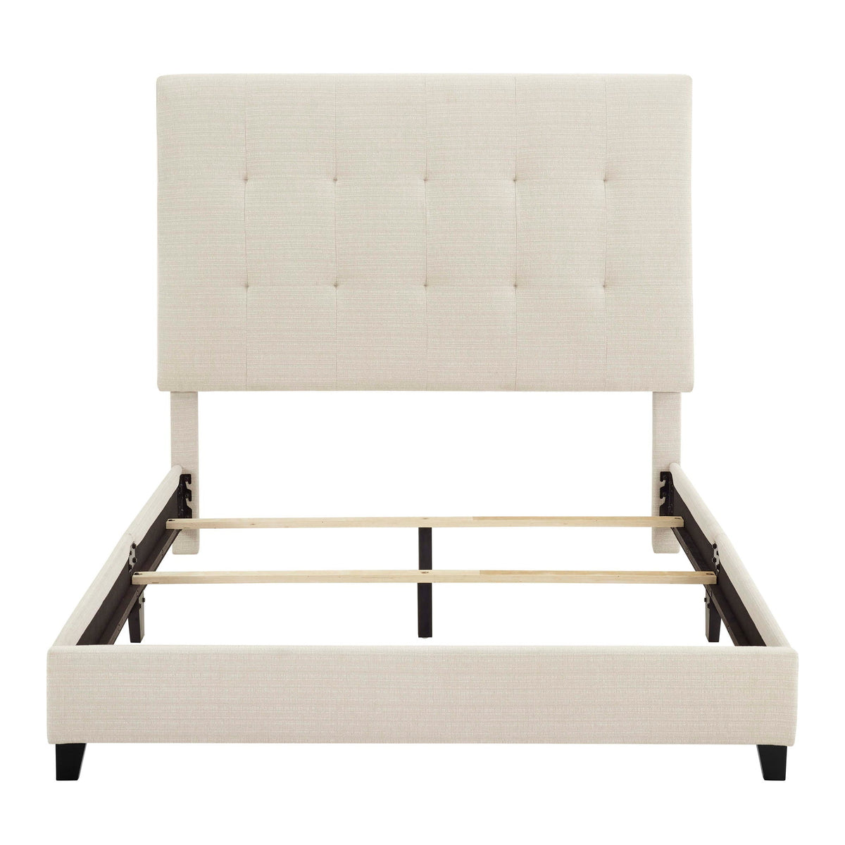 Tufted Upholstered Headboard Platform Bed with Padded Headboard - Queen, Beige or Dark Green