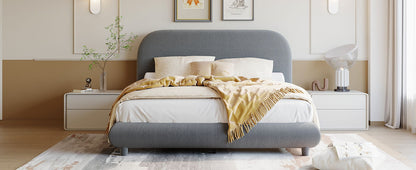 Upholstered Platform Bed with Curve-Shaped Frame - Teddy Fleece - Beige or Dark Gray