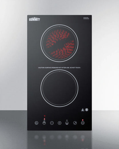 Summit Commercial CR2B15T1B 2-Burner Radiant Electric Built-In Cooktop, 1,200W Burners, Black Ceramic Glass, Digital Touch Controls