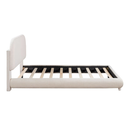 Upholstered Platform Bed with Curve-Shaped Frame - Teddy Fleece - Beige or Dark Gray