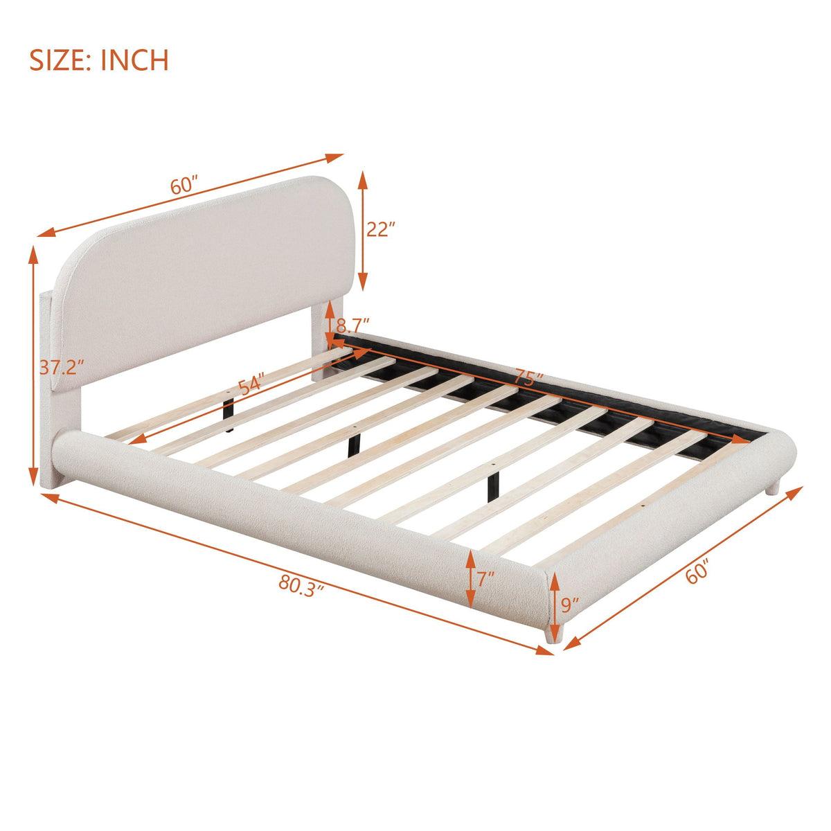 Upholstered Platform Bed with Curve-Shaped Frame - Teddy Fleece - Beige or Dark Gray
