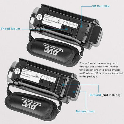 Video Camera Camcorder Digital Camera Recorder Full HD 1080P 15FPS 24MP 3.0 Inch 270 Degree Rotation LCD 16X Digital Zoom Camcorder Camera with 2 Batteries(Black)
