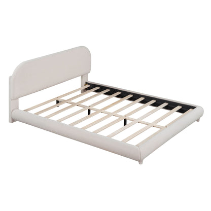 Upholstered Platform Bed with Curve-Shaped Frame - Teddy Fleece - Beige or Dark Gray