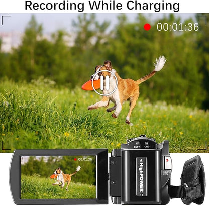 Video Camera Camcorder Digital Camera Recorder Full HD 1080P 15FPS 24MP 3.0 Inch 270 Degree Rotation LCD 16X Digital Zoom Camcorder Camera with 2 Batteries(Black)