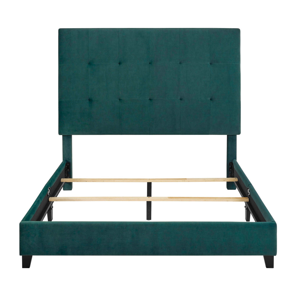 Tufted Upholstered Headboard Platform Bed with Padded Headboard - Queen, Beige or Dark Green