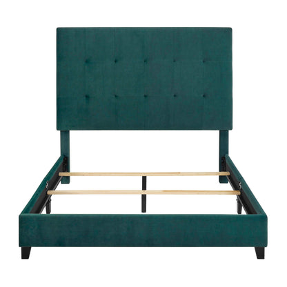 Tufted Upholstered Headboard Platform Bed with Padded Headboard - Queen, Beige or Dark Green