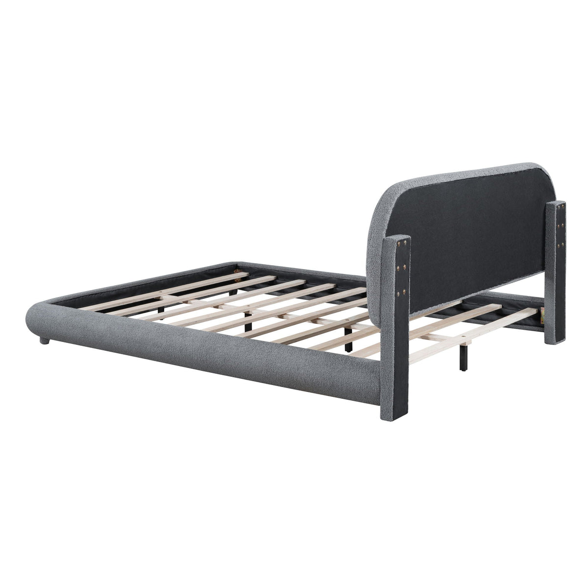 Upholstered Platform Bed with Curve-Shaped Frame - Teddy Fleece - Beige or Dark Gray