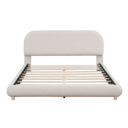 Upholstered Platform Bed with Curve-Shaped Frame - Teddy Fleece - Beige or Dark Gray