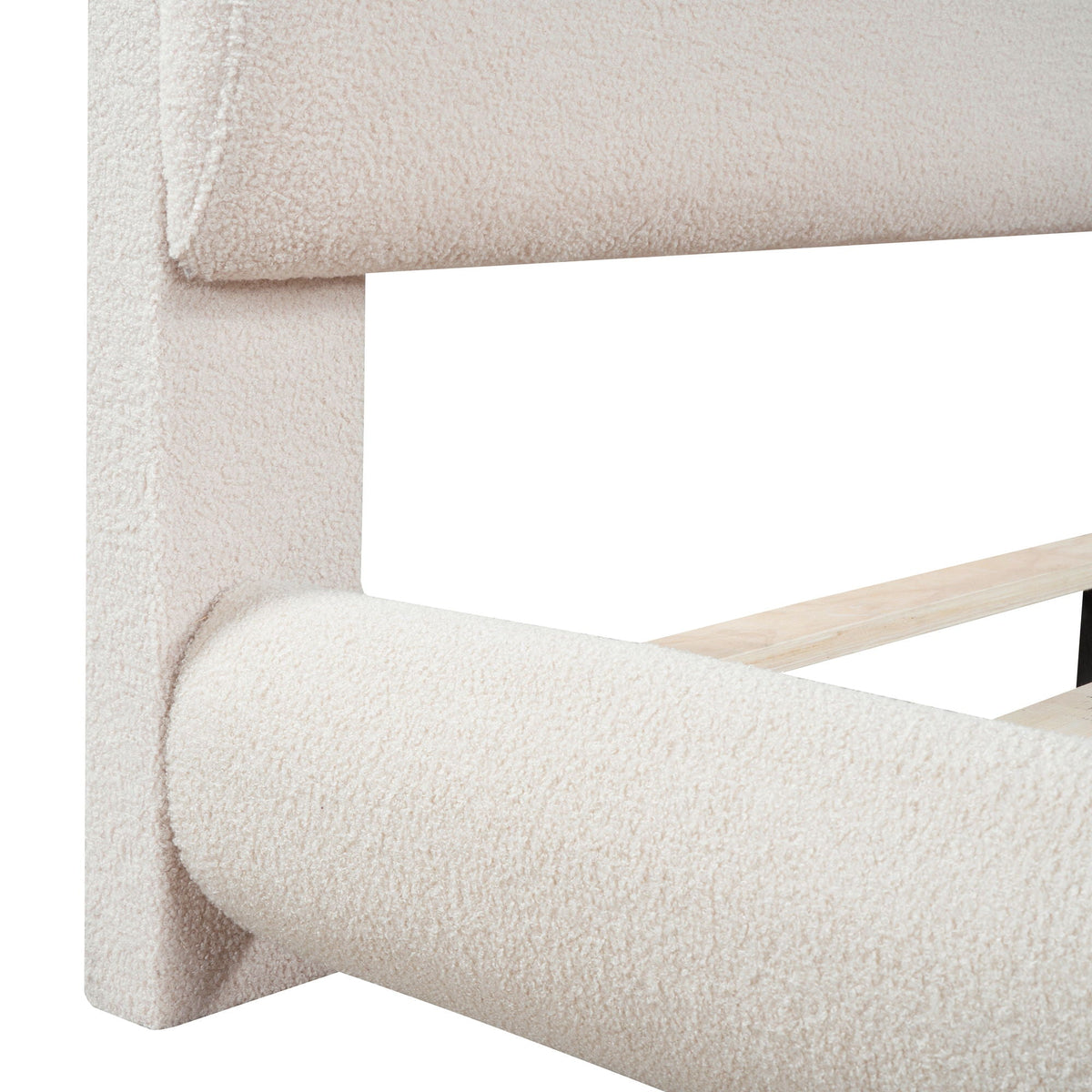 Upholstered Platform Bed with Curve-Shaped Frame - Teddy Fleece - Beige or Dark Gray