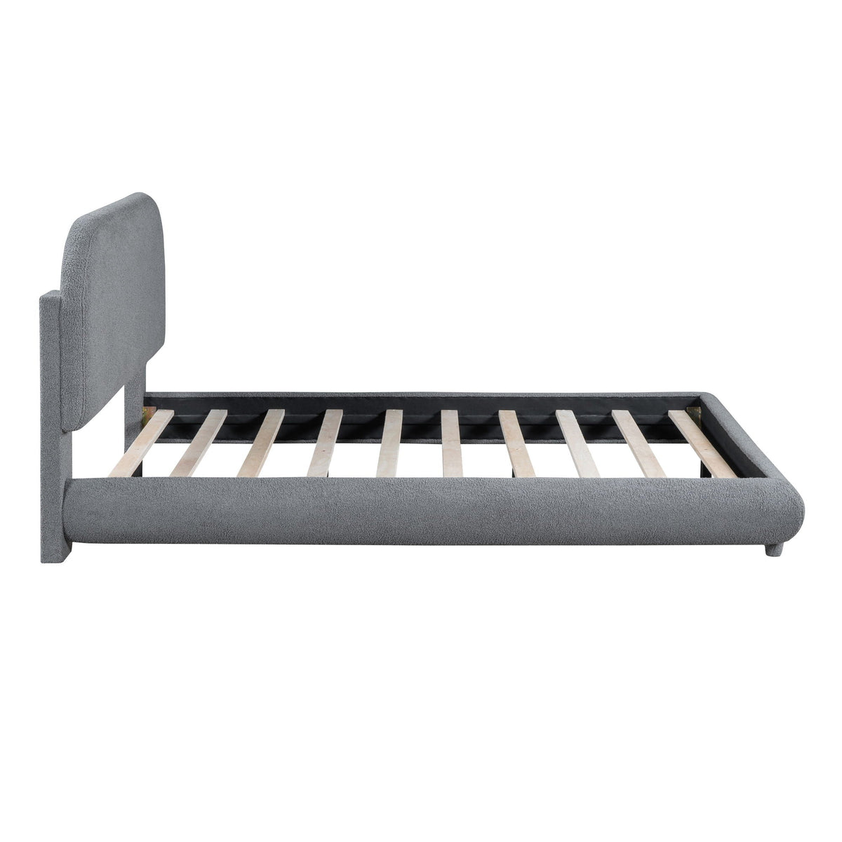 Upholstered Platform Bed with Curve-Shaped Frame - Teddy Fleece - Beige or Dark Gray
