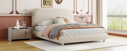 Upholstered Platform Bed with Curve-Shaped Frame - Teddy Fleece - Beige or Dark Gray