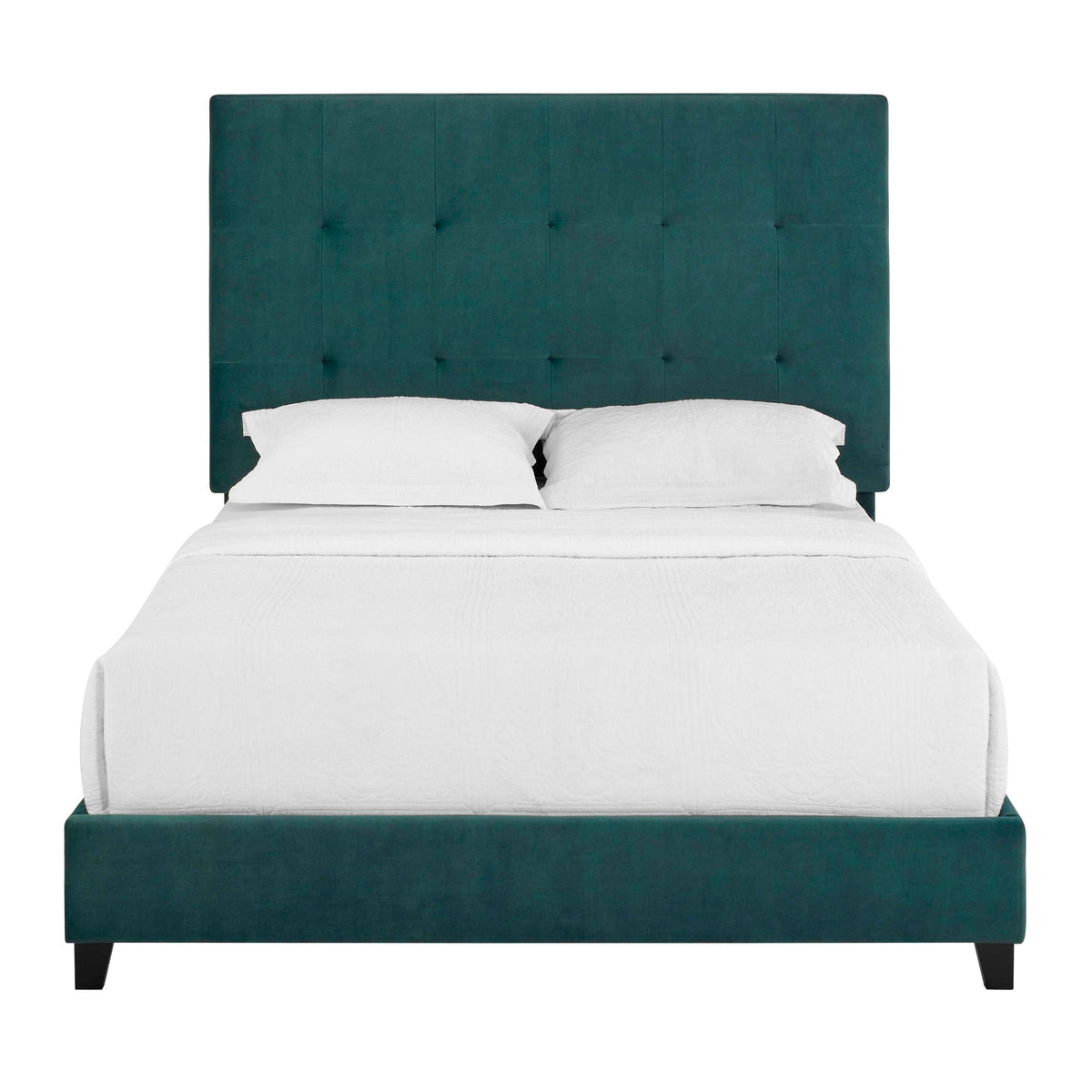 Tufted Upholstered Headboard Platform Bed with Padded Headboard - Queen, Beige or Dark Green