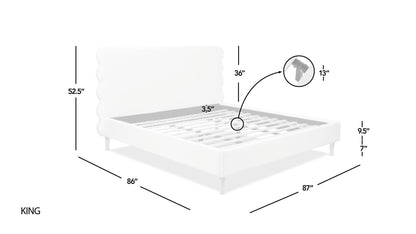 Modern Wavy Headboard Platform Bed with Upholstered Frame - White or Dark Green
