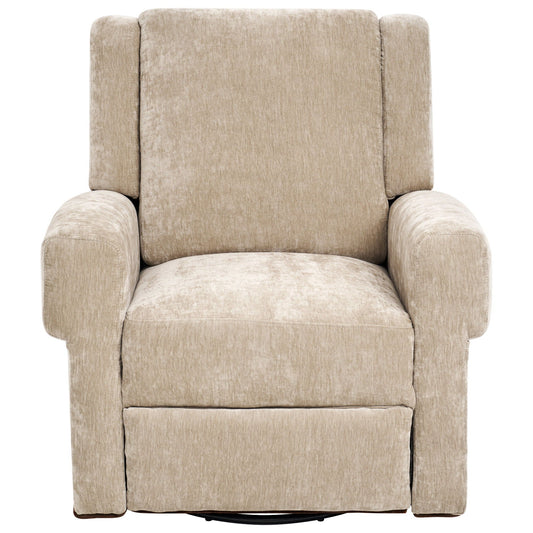 Manual Recliner Chair with Swivel Rocker and Dual Recline - White or Light Brown