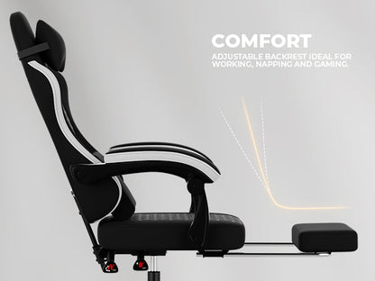 Gaming Chair with Massage and Ergonomic Design - Black/White
