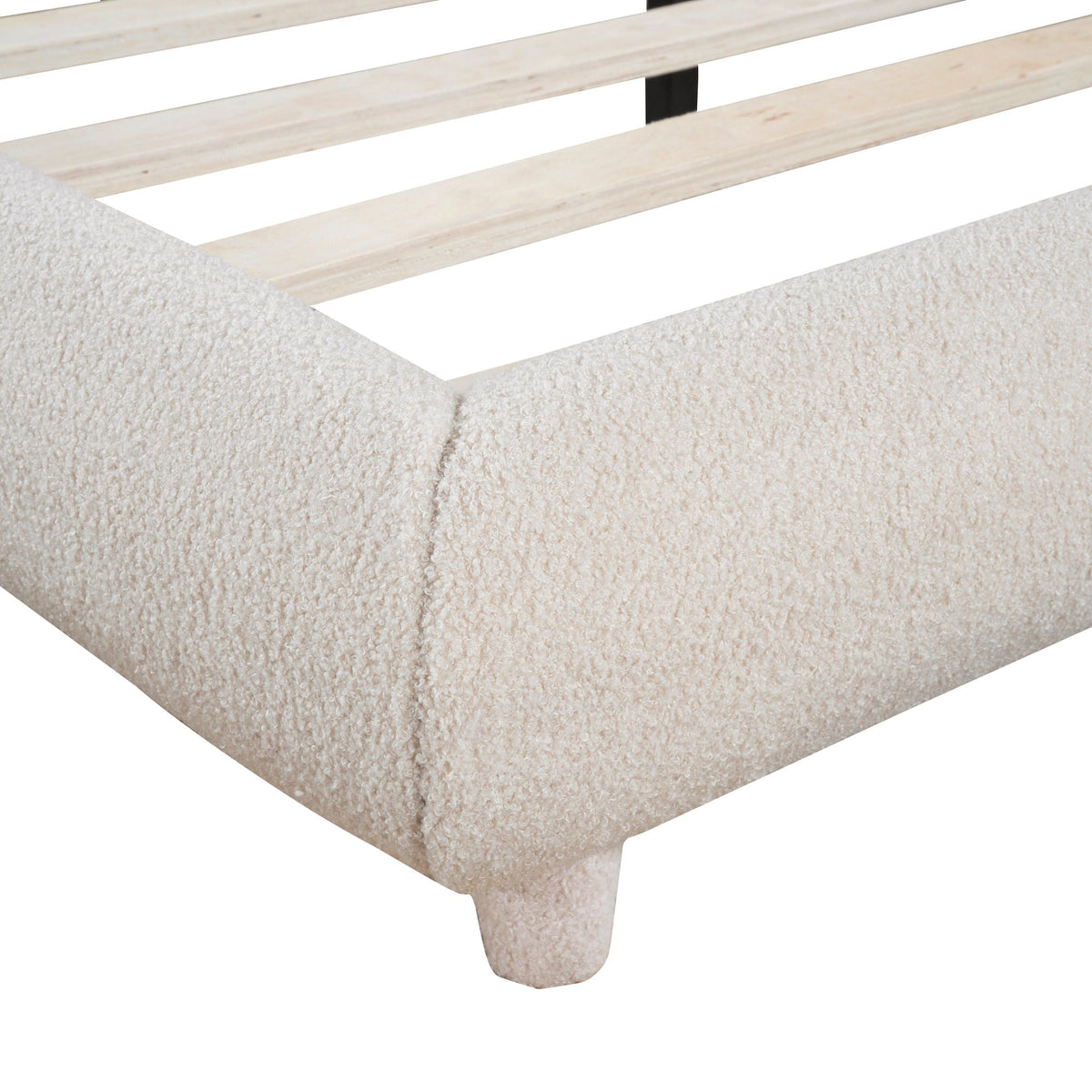Upholstered Platform Bed with Curve-Shaped Frame - Teddy Fleece - Beige or Dark Gray