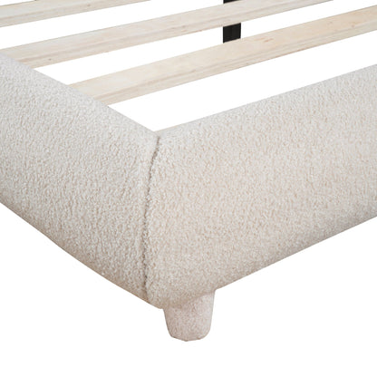 Upholstered Platform Bed with Curve-Shaped Frame - Teddy Fleece - Beige or Dark Gray
