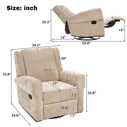 Manual Recliner Chair with Swivel Rocker and Dual Recline - White or Light Brown