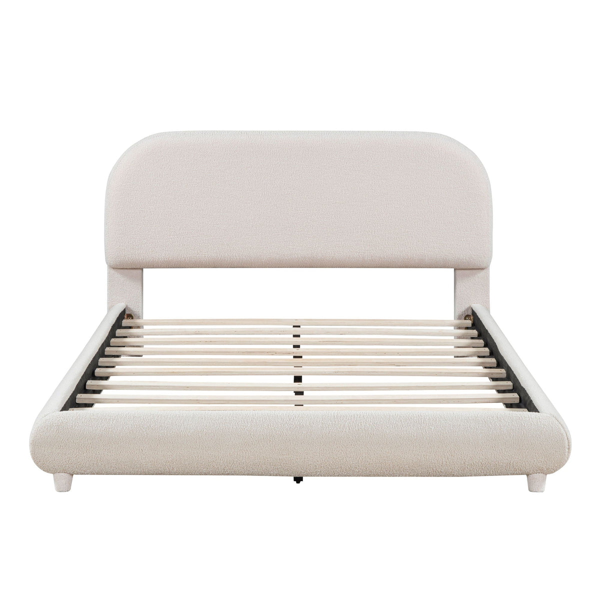 Upholstered Platform Bed with Curve-Shaped Frame - Teddy Fleece - Beige or Dark Gray