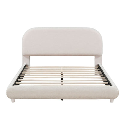 Upholstered Platform Bed with Curve-Shaped Frame - Teddy Fleece - Beige or Dark Gray