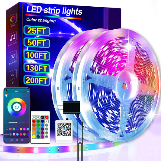 RGB LED Strip Lights, 16.4 ft with Bluetooth and Remote