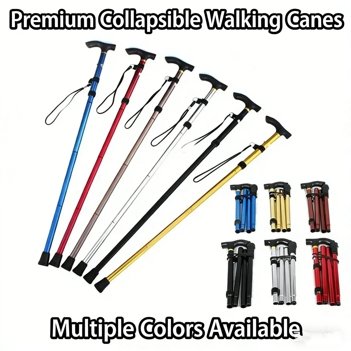 Folding Walking Cane — Adjustable, Lightweight with Wrist Strap