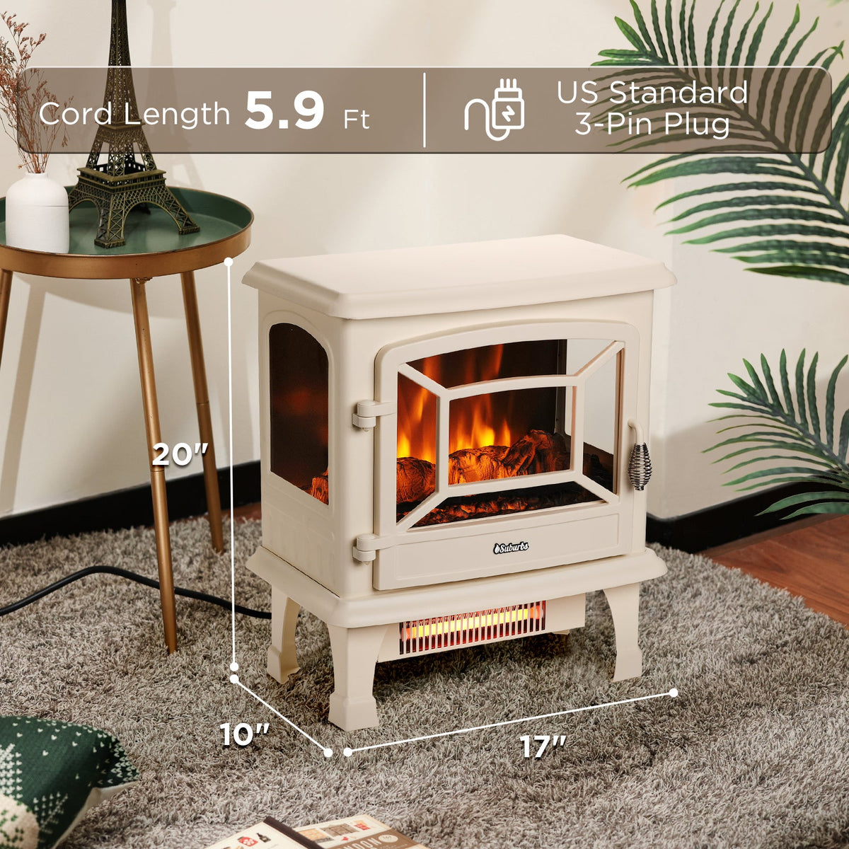 Suburbs TS20-SD Electric Fireplace Stove Heater with Sound