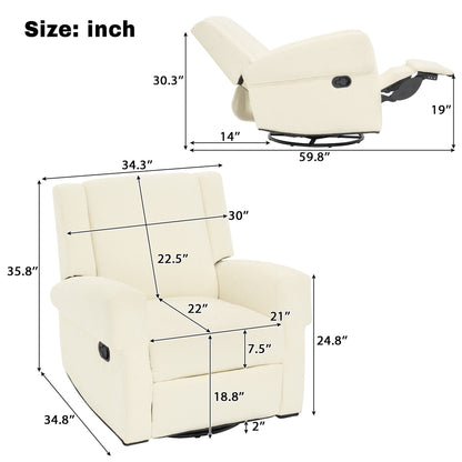 Manual Recliner Chair with Swivel Rocker and Dual Recline - White or Light Brown