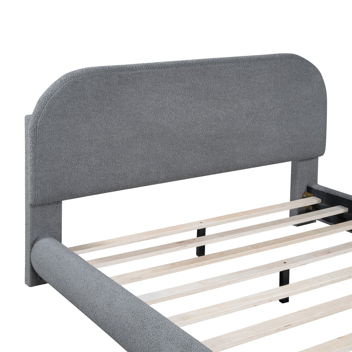 Upholstered Platform Bed with Curve-Shaped Frame - Teddy Fleece - Beige or Dark Gray
