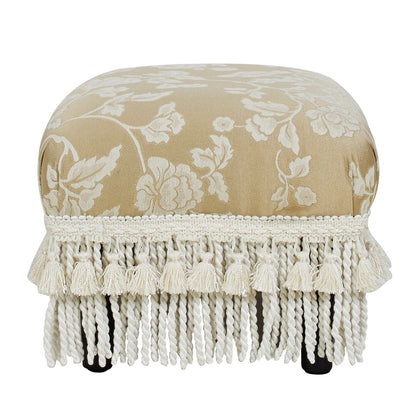 Handcrafted Accent Footstool Ottoman with Solid Wood Frame - Beige or Pearl Silver