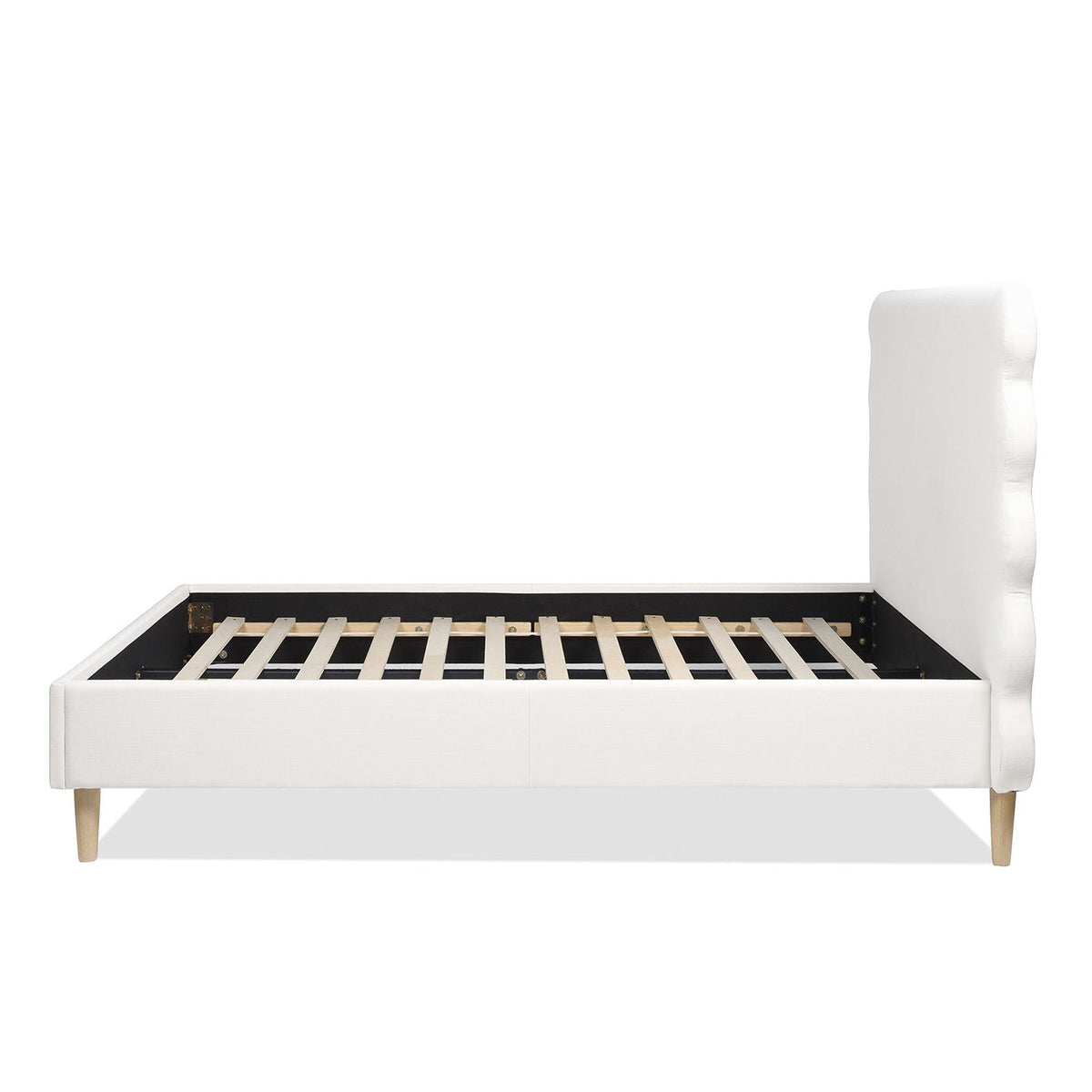 Modern Wavy Headboard Platform Bed with Upholstered Frame - White or Dark Green
