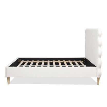 Modern Wavy Headboard Platform Bed with Upholstered Frame - White or Dark Green