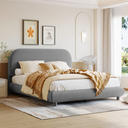 Upholstered Platform Bed with Curve-Shaped Frame - Teddy Fleece - Beige or Dark Gray