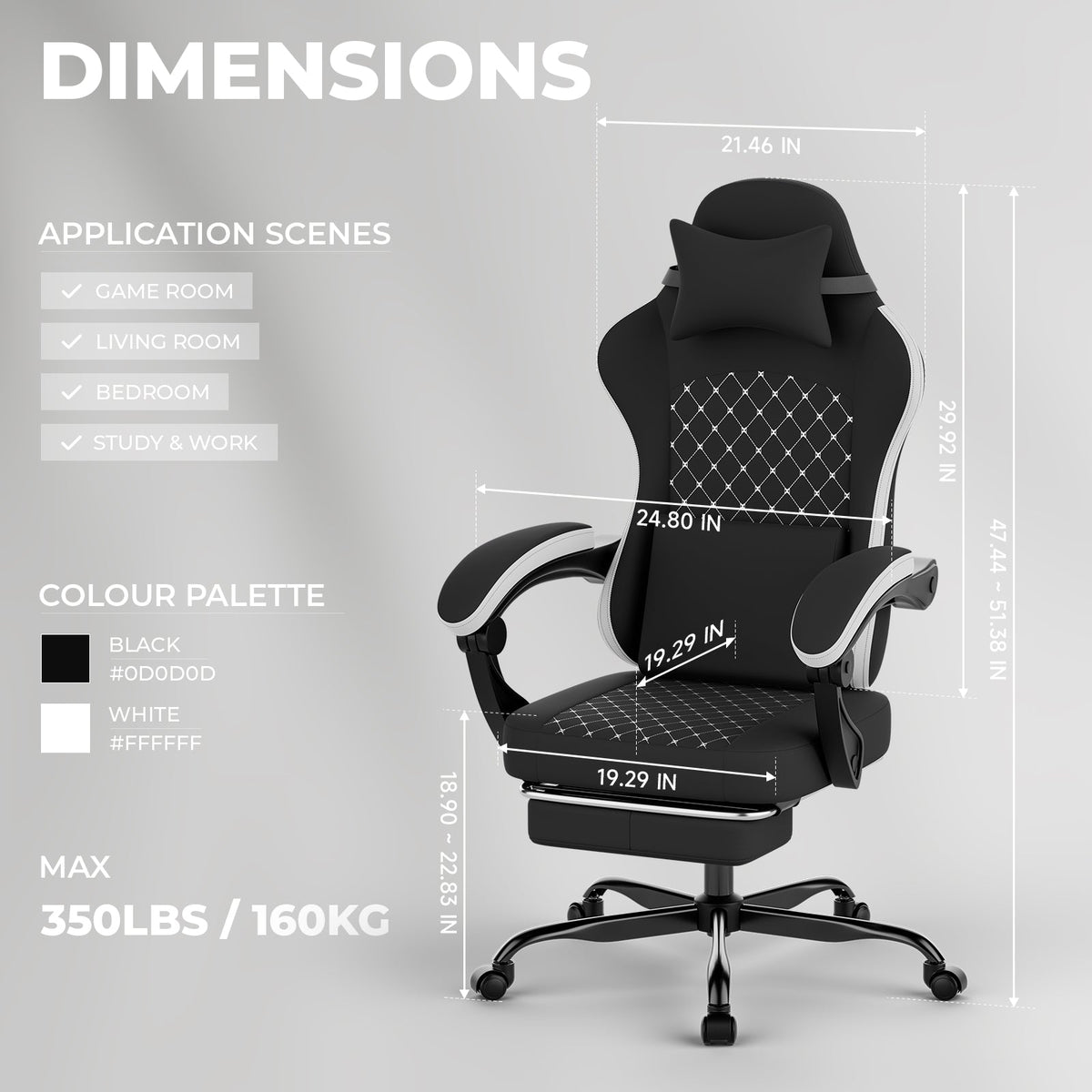 Gaming Chair with Massage and Ergonomic Design - Black/White