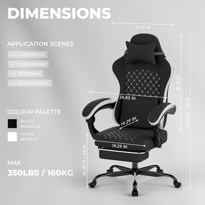 Gaming Chair with Massage and Ergonomic Design - Black/White