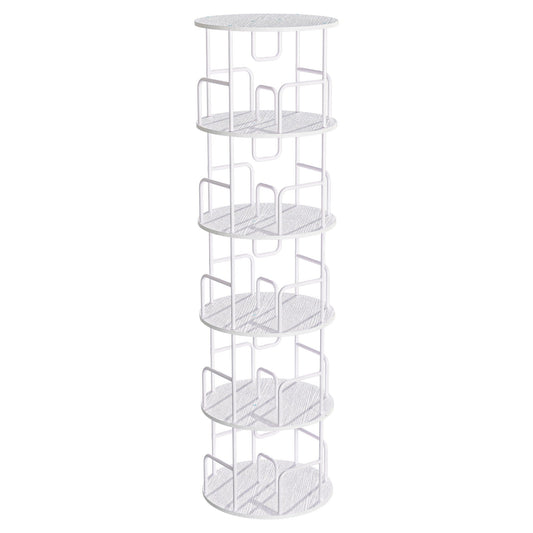 Rotating Bookshelf Tower 5 Tier Spinning 360 Degree Revolving Storage Shelf - Wood & Iron