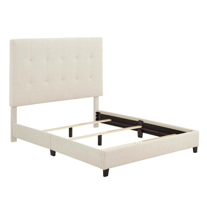 Tufted Upholstered Headboard Platform Bed with Padded Headboard - Queen, Beige or Dark Green