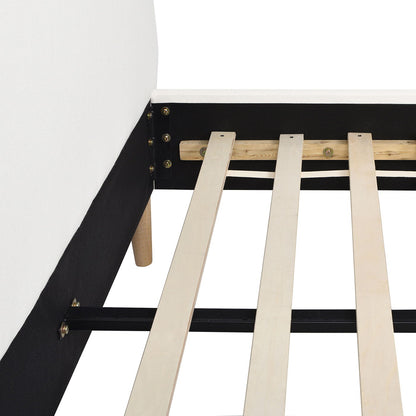 Modern Wavy Headboard Platform Bed with Upholstered Frame - White or Dark Green
