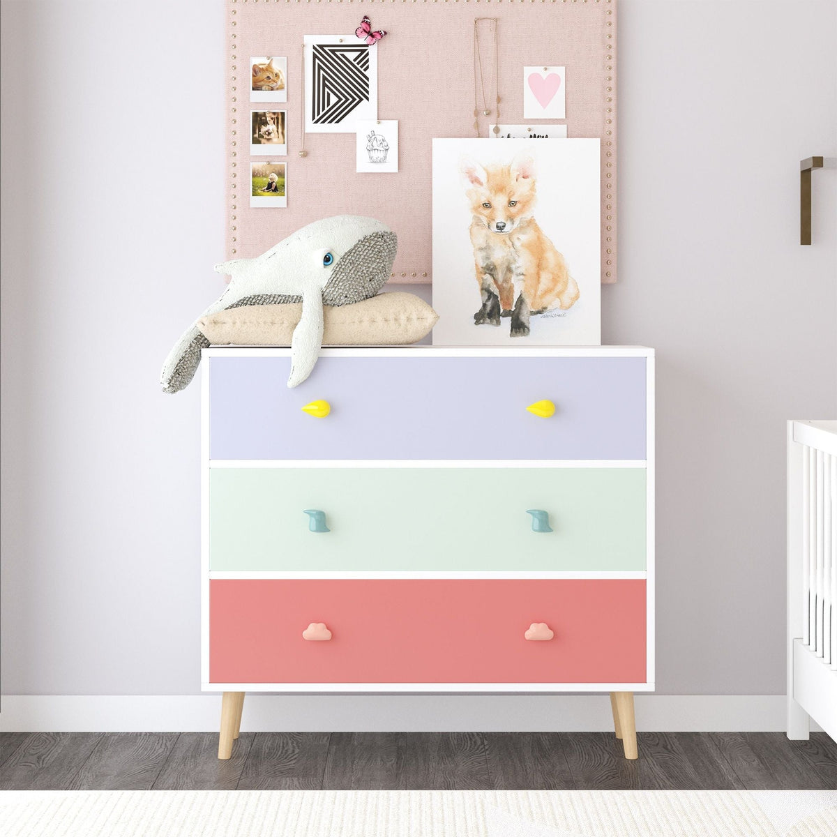 3 Drawer Dresser Storage Cabinet with Anti-Tip Safety - White or Green