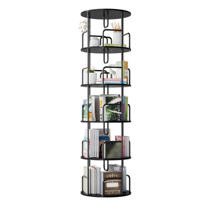 Rotating Bookshelf Tower 5 Tier Spinning 360 Degree Revolving Storage Shelf - Wood & Iron
