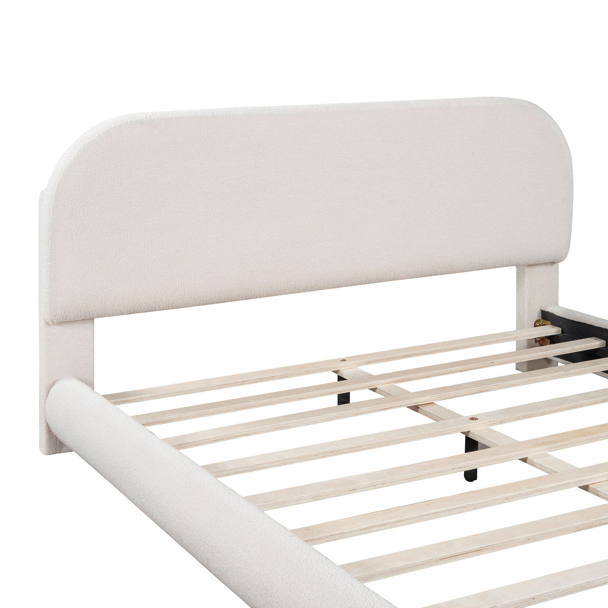 Upholstered Platform Bed with Curve-Shaped Frame - Teddy Fleece - Beige or Dark Gray