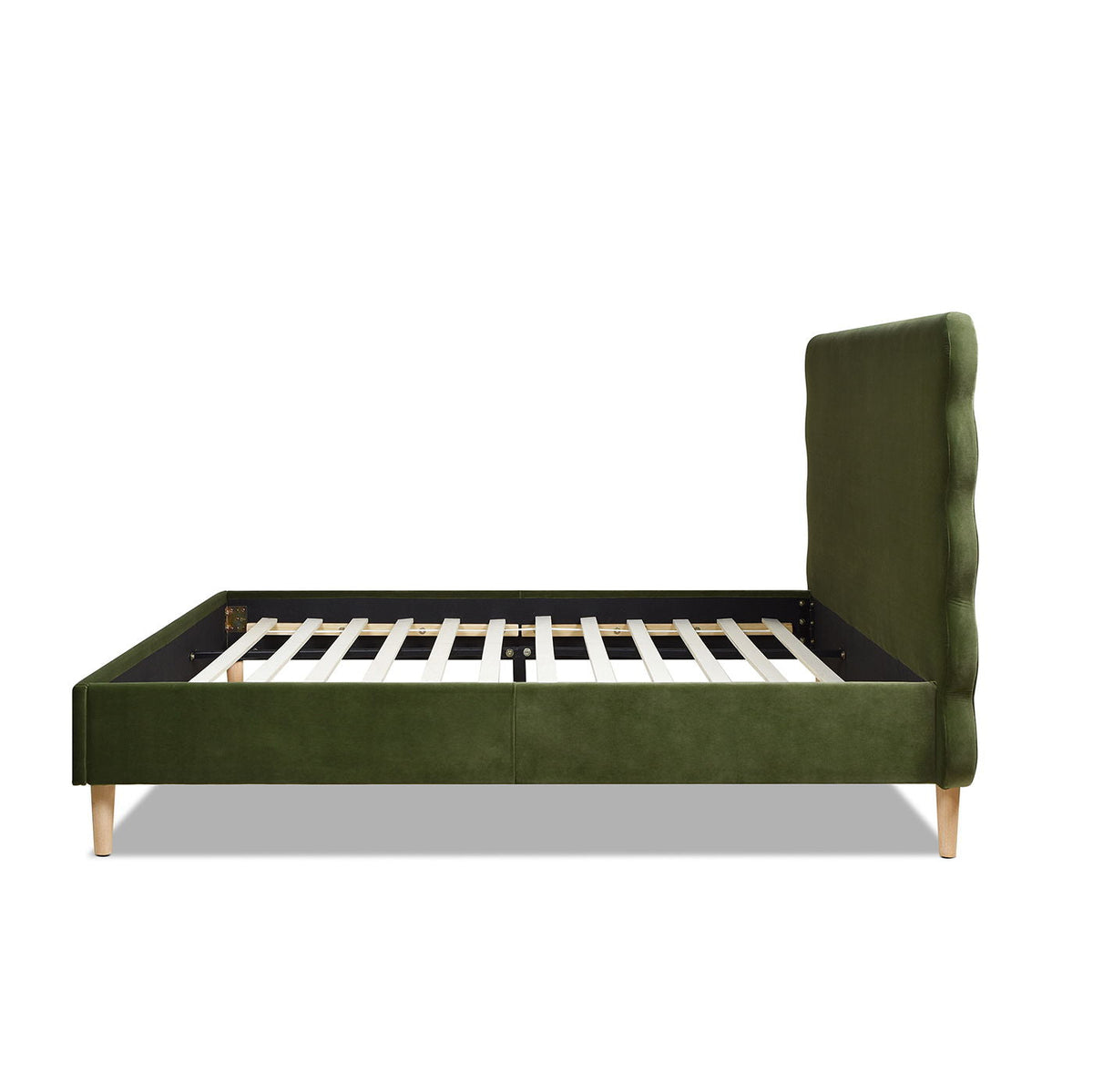 Modern Wavy Headboard Platform Bed with Upholstered Frame - White or Dark Green