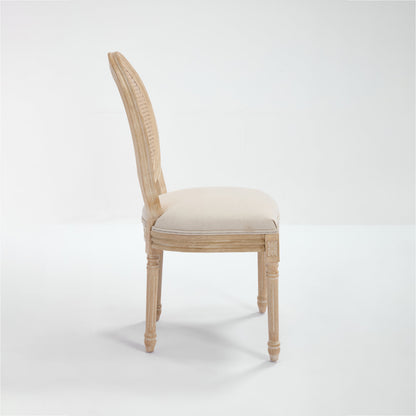 French Country Dining Chairs Set of 2 with Rattan Back - Beige Upholstery