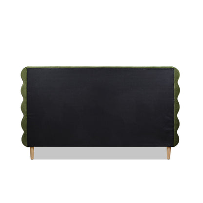 Modern Wavy Headboard Platform Bed with Upholstered Frame - White or Dark Green