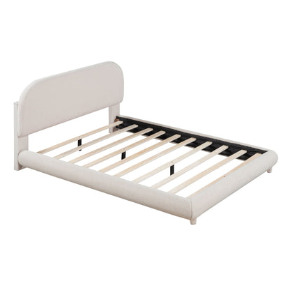 Upholstered Platform Bed with Curve-Shaped Frame - Teddy Fleece - Beige or Dark Gray
